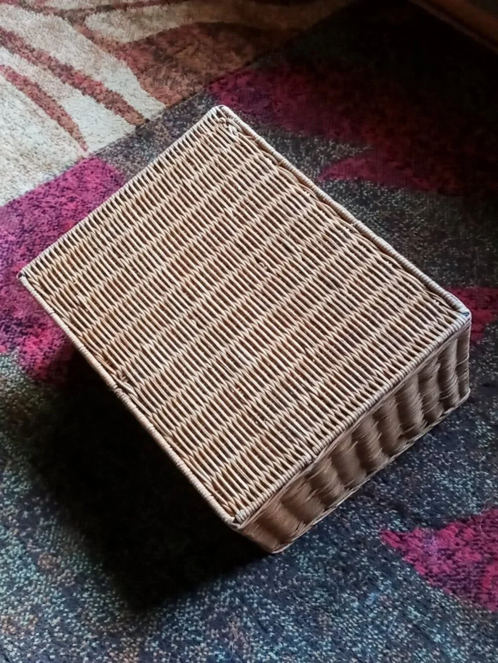 Vintage Rattan Wicker Metal 4-Compartment Desk Mail Organizer Caddy Multi-use